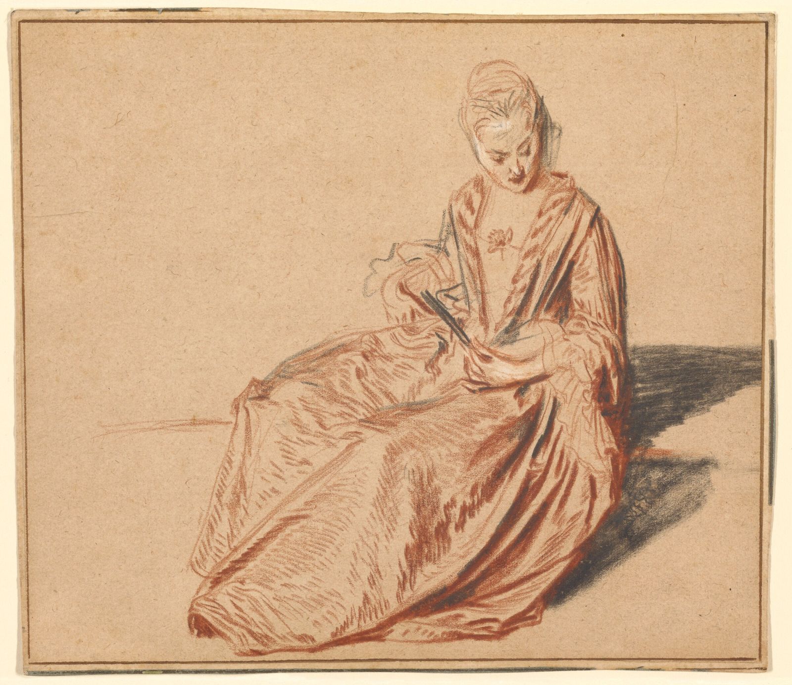 Seated Woman with a Fan by Jean-Antoine Watteau